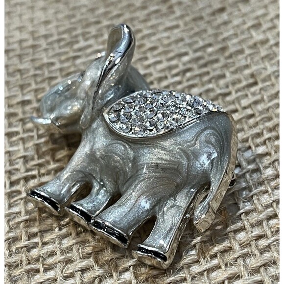 Vintage Enameled Rhinestone Silver Tone Elephant Lucky Truck Up Brooch Pin - Picture 4 of 9